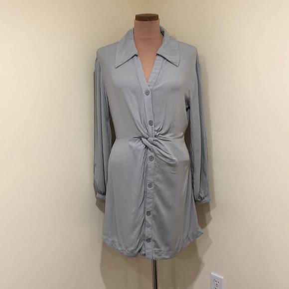 Anthropologie Oak + Fort Shirtdress Shirt Dress Size Small Gray Twist Knot Front - Picture 2 of 10